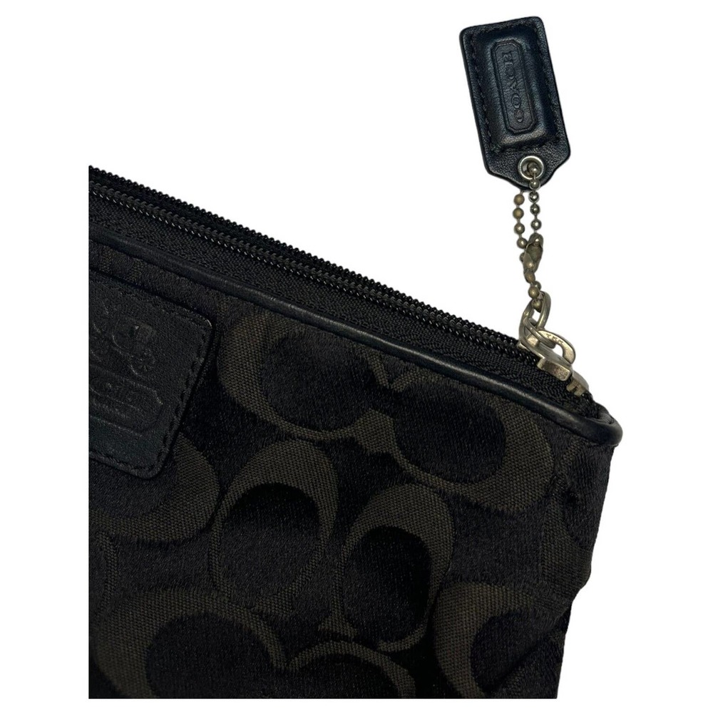 Coach Wristlet Womens Signature Monogram Fabric Zip Closure Black Gray/Green - Picture 11 of 13